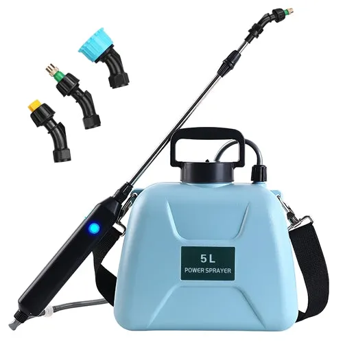 5L/1.3Gallon Electric Plant Sprayer Telescopic Rechargeable Garden Sprayer Automatic Handheld Sprayer with 3 Spray Spouts Shoulder Strap for Cleaning - Blue