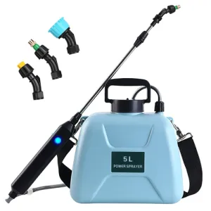 5L/1.3Gallon Electric Plant Sprayer Telescopic Rechargeable Garden Sprayer Automatic Handheld Sprayer with 3 Spray Spouts Shoulder Strap for Cleaning - Blue