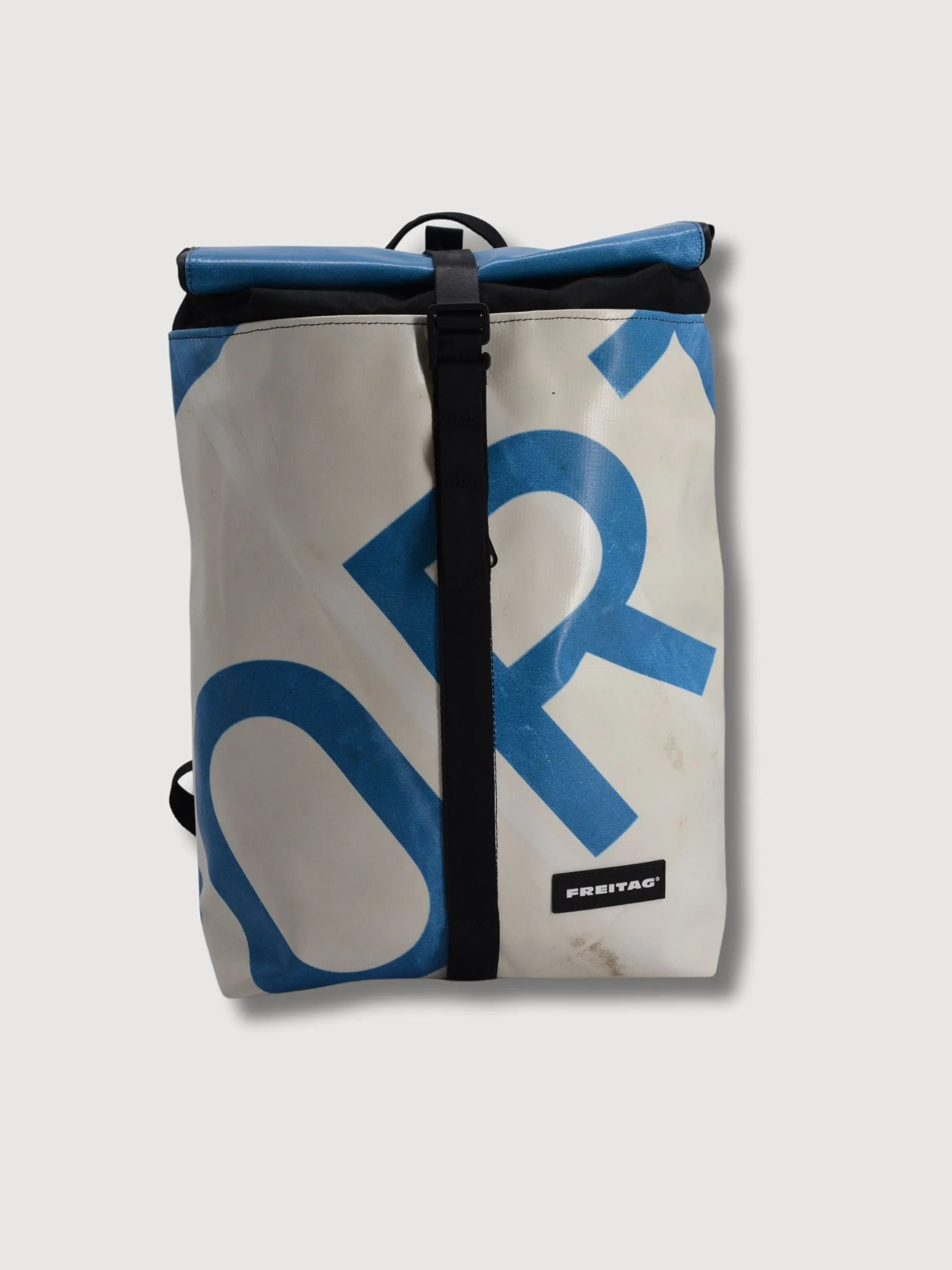 Backpack F155 Clapton White & Light Blue In Used Truck Tarps | Freitag
