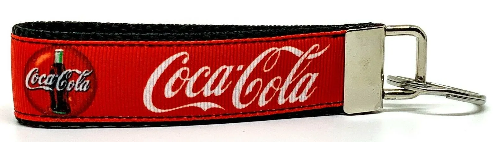 Coca Cola Key Fob Wristlet Keychain 1"wide Zipper pull Camera strap handmade Petcollarshandmade