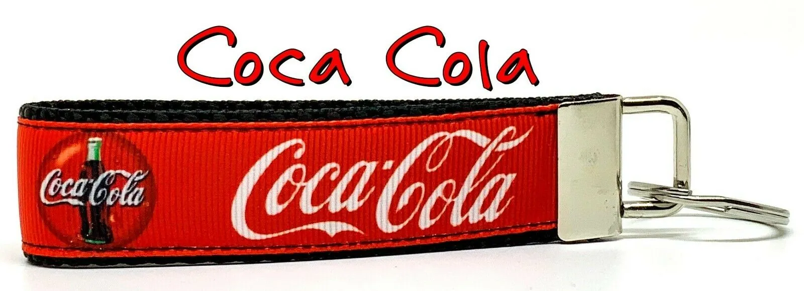 Coca Cola Key Fob Wristlet Keychain 1"wide Zipper pull Camera strap handmade Petcollarshandmade
