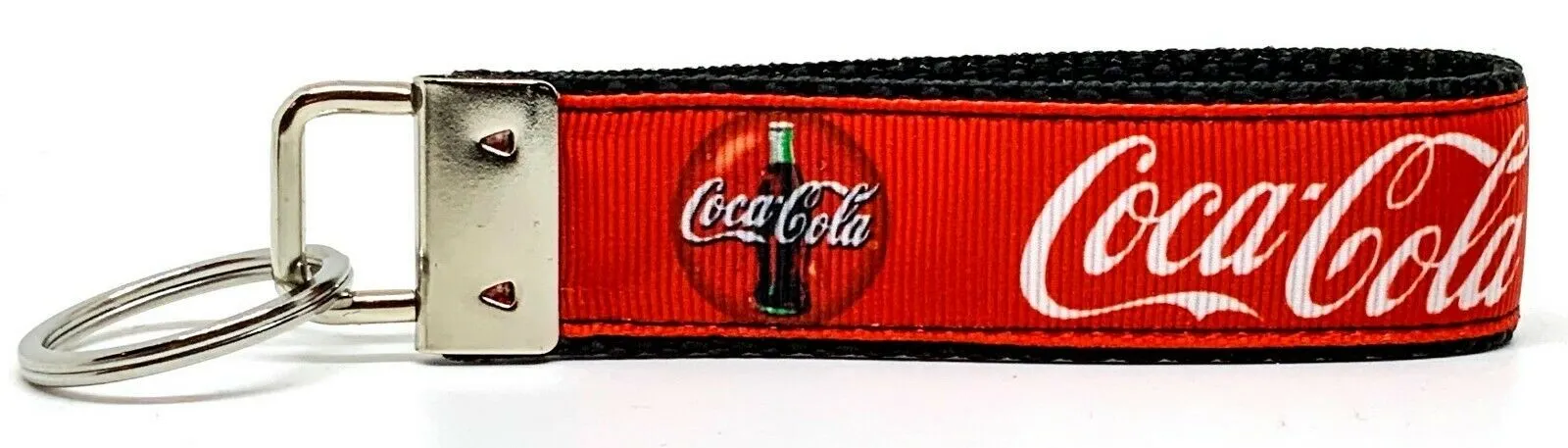 Coca Cola Key Fob Wristlet Keychain 1"wide Zipper pull Camera strap handmade Petcollarshandmade