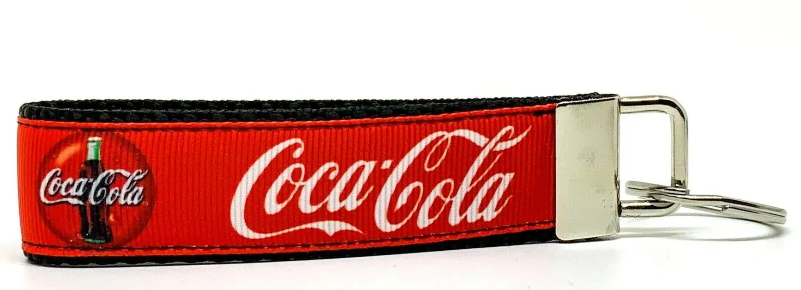 Coca Cola Key Fob Wristlet Keychain 1"wide Zipper pull Camera strap handmade Petcollarshandmade