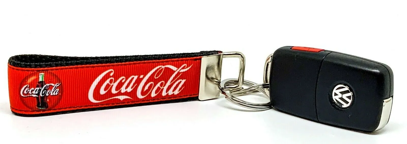 Coca Cola Key Fob Wristlet Keychain 1"wide Zipper pull Camera strap handmade Petcollarshandmade