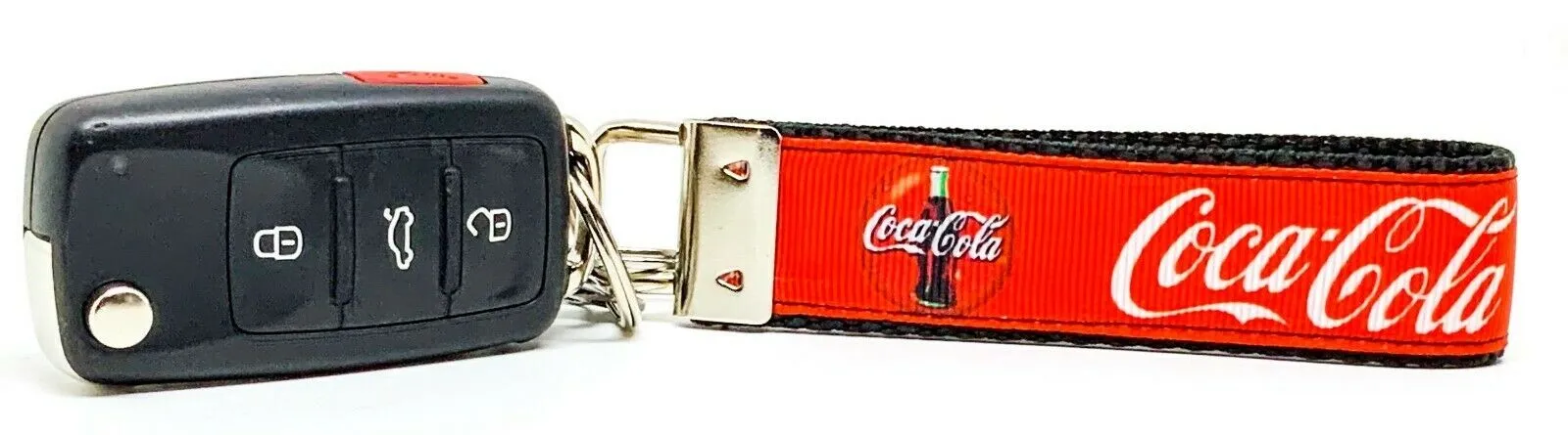 Coca Cola Key Fob Wristlet Keychain 1"wide Zipper pull Camera strap handmade Petcollarshandmade