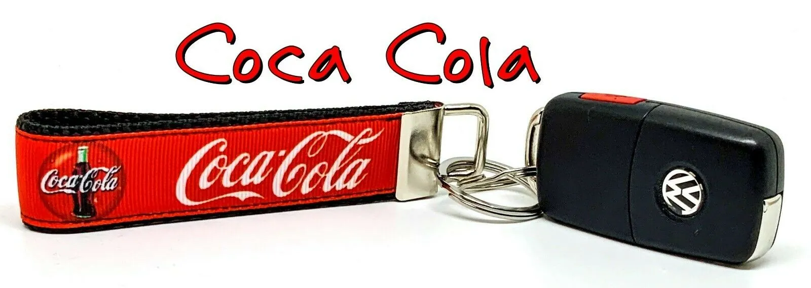 Coca Cola Key Fob Wristlet Keychain 1"wide Zipper pull Camera strap handmade Petcollarshandmade
