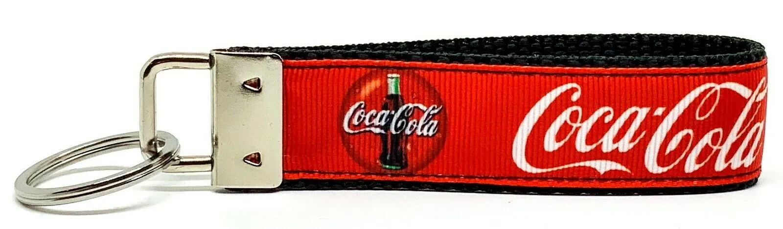 Coca Cola Key Fob Wristlet Keychain 1"wide Zipper pull Camera strap handmade Petcollarshandmade