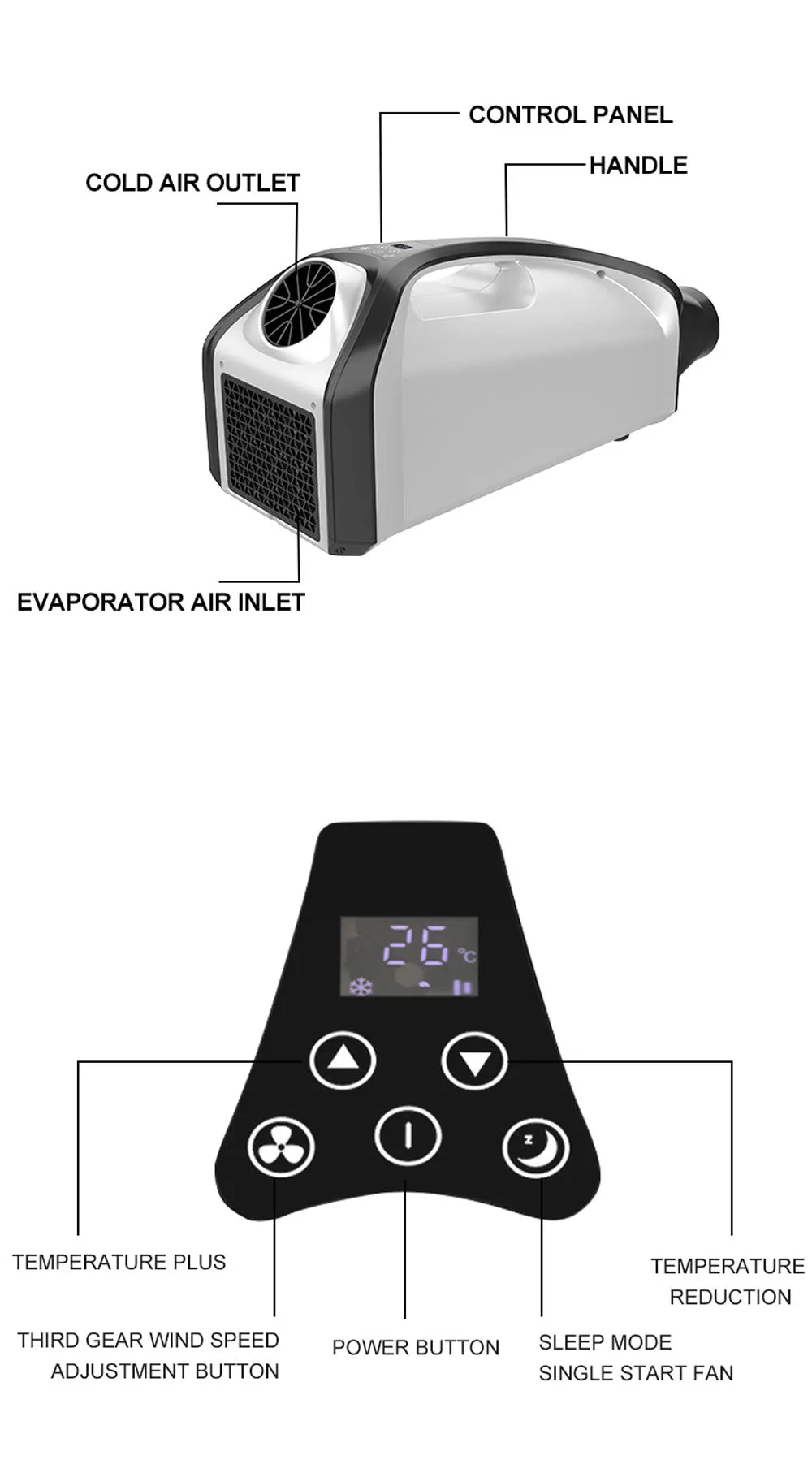 CRONY QN750 Tent air conditioning Portable Air Conditioners Home AC Cooling Unit 24V DC100-240V AC 3 Fan Speeds