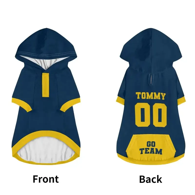 Custom Blue and Gold Dog Hoodie for Your Pet's Style
