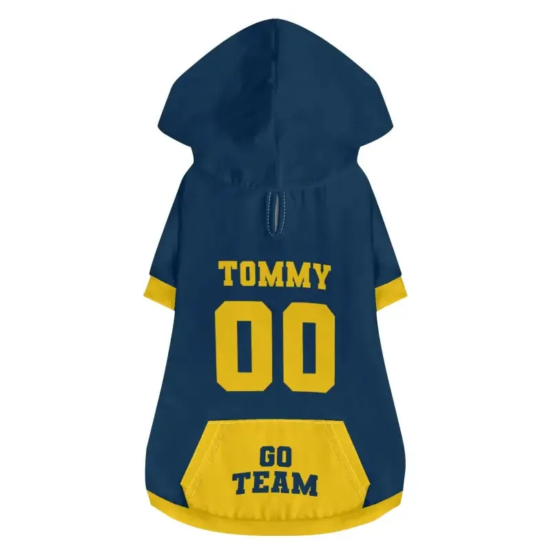 Custom Blue and Gold Dog Hoodie for Your Pet's Style