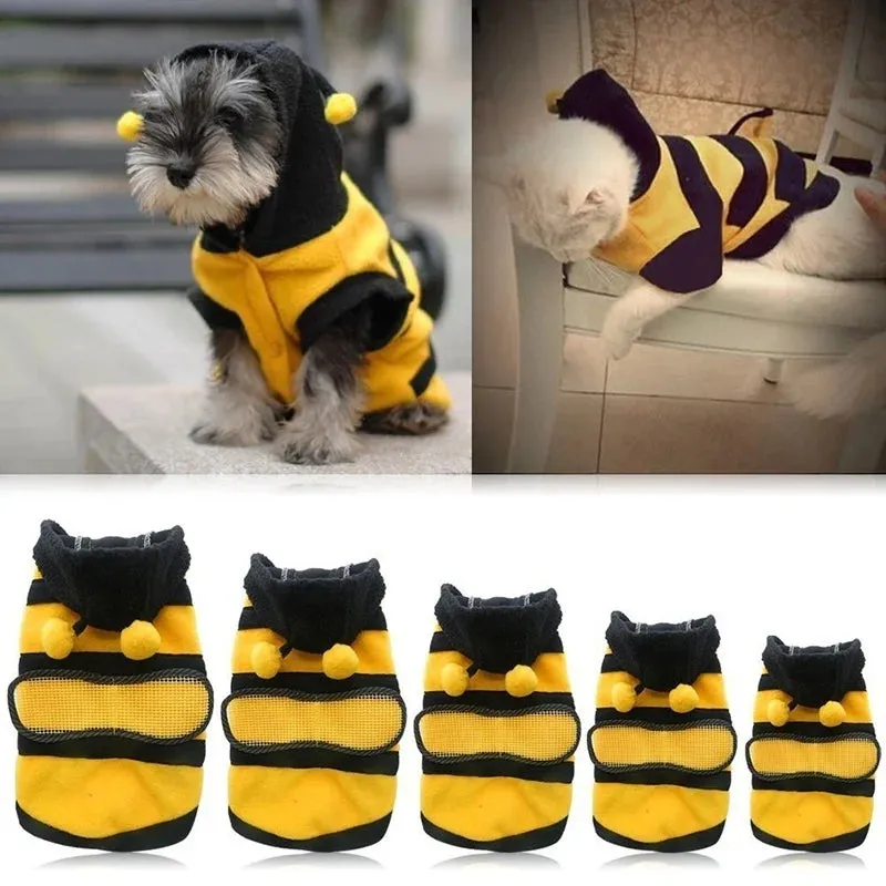Cute Bee-Themed Fleece Hoodie for Pets