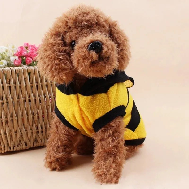 Cute Bee-Themed Fleece Hoodie for Pets