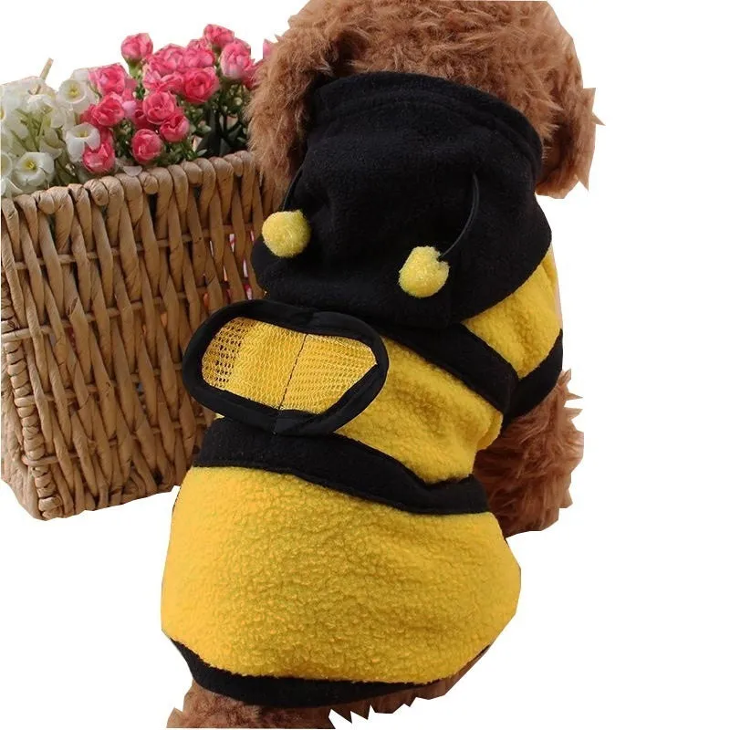 Cute Bee-Themed Fleece Hoodie for Pets