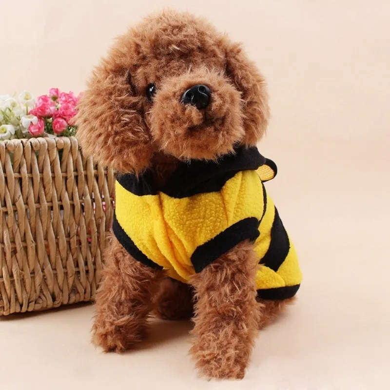 Cute Bee-Themed Fleece Hoodie for Pets