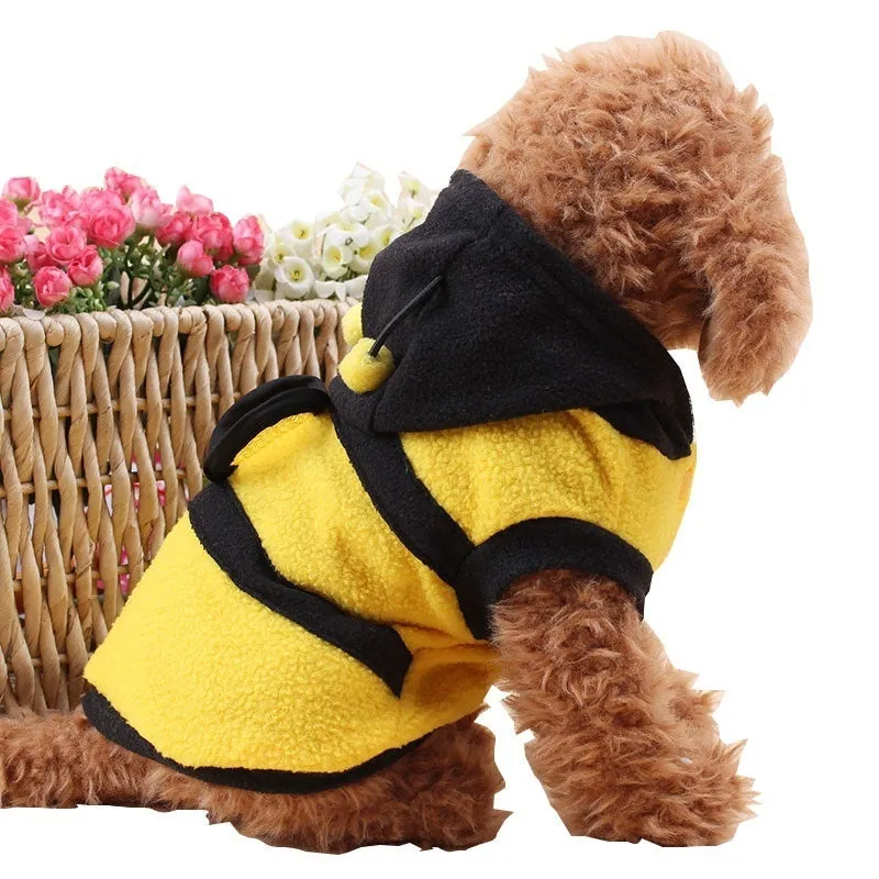 Cute Bee-Themed Fleece Hoodie for Pets
