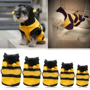 Cute Bee-Themed Fleece Hoodie for Pets
