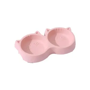 Cute Cat Face Double Bowl for Food & Water