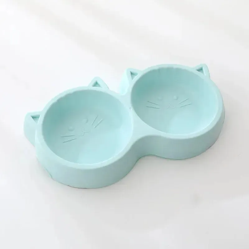 Cute Cat Face Double Bowl for Food & Water
