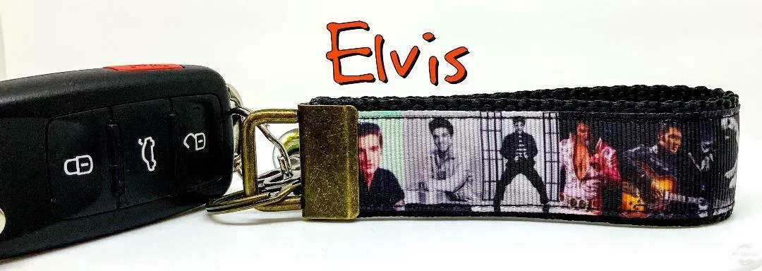 Elvis Key Fob Wristlet Keychain 1"wide Zipper pull Camera strap handmade Petcollarshandmade