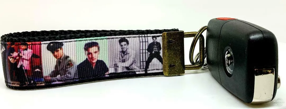 Elvis Key Fob Wristlet Keychain 1"wide Zipper pull Camera strap handmade Petcollarshandmade