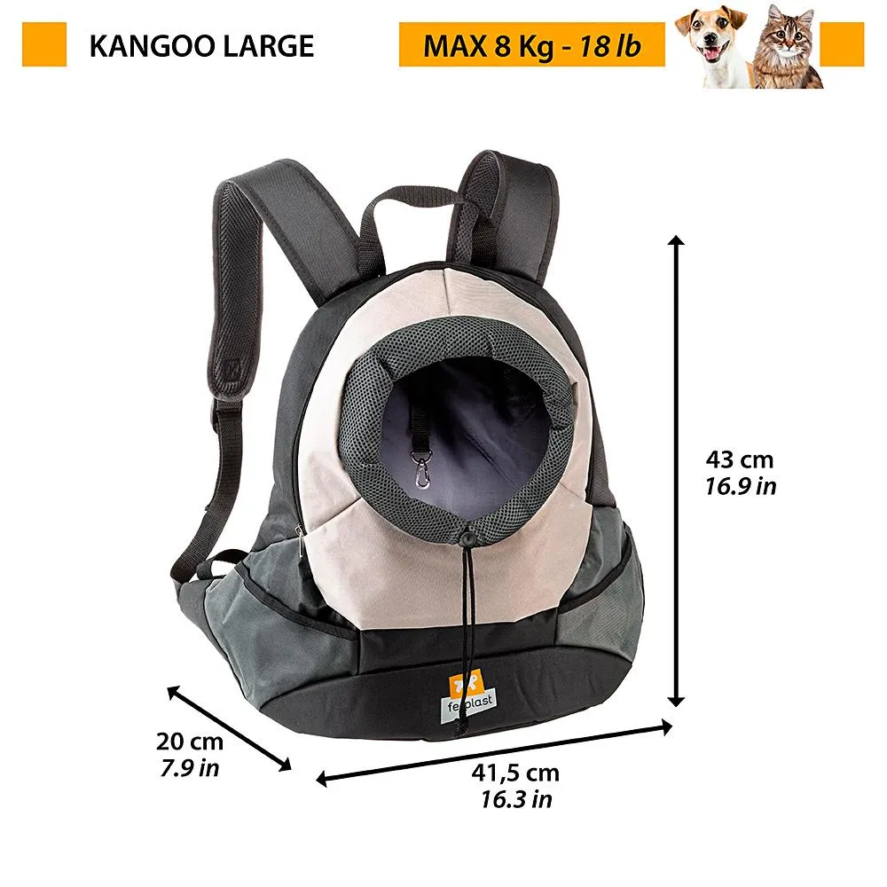 Ferplast Dog/Cat KANGOO Dog backpack 41.5 x 20 x 43 cm Max Load Capacity 8kg- Grey