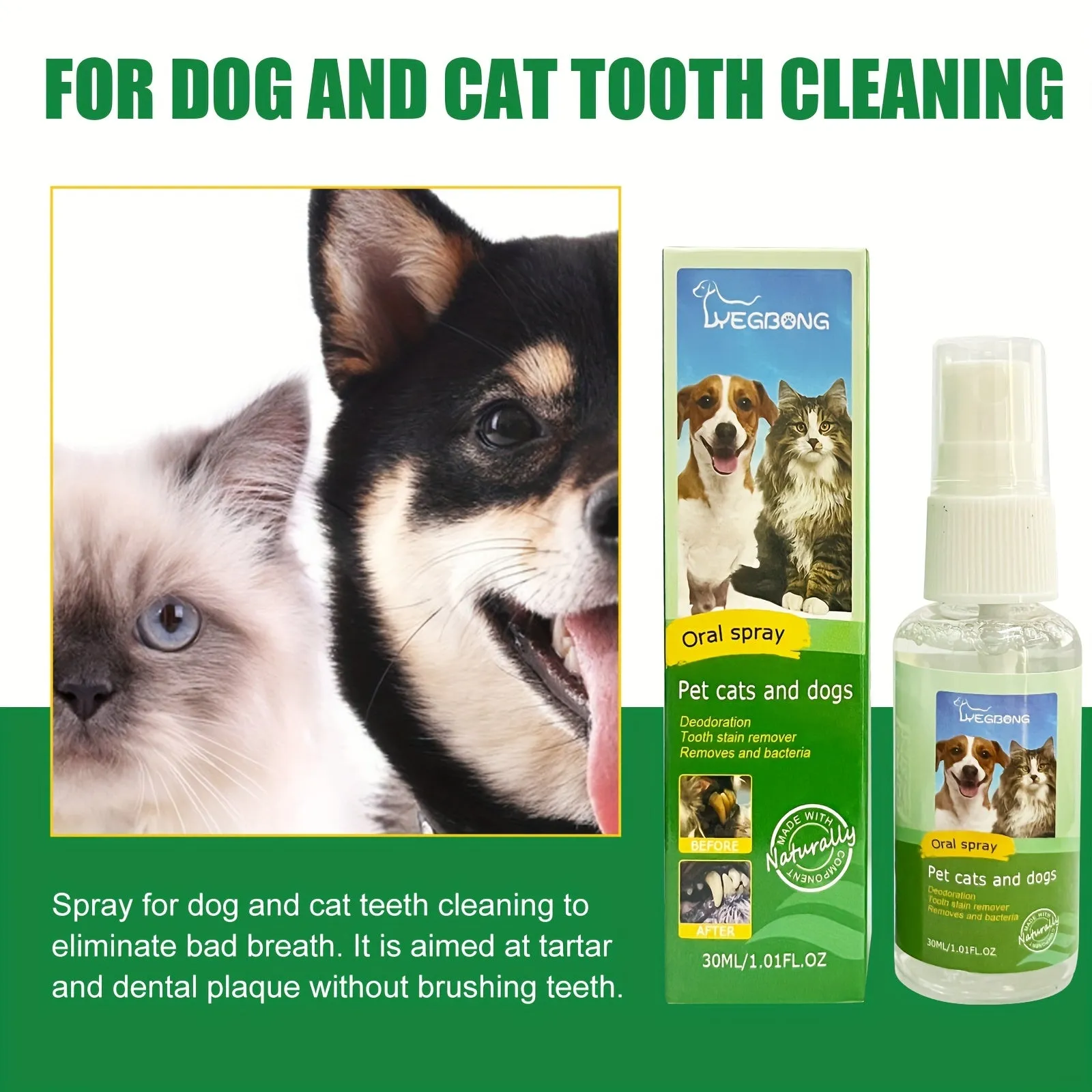 Fresh Breath Pet Tooth Cleaning Spray  Tartar Removal for Pets