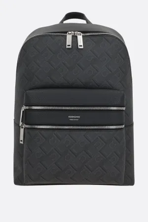 Gancini Pattern Leather Canvas Backpack