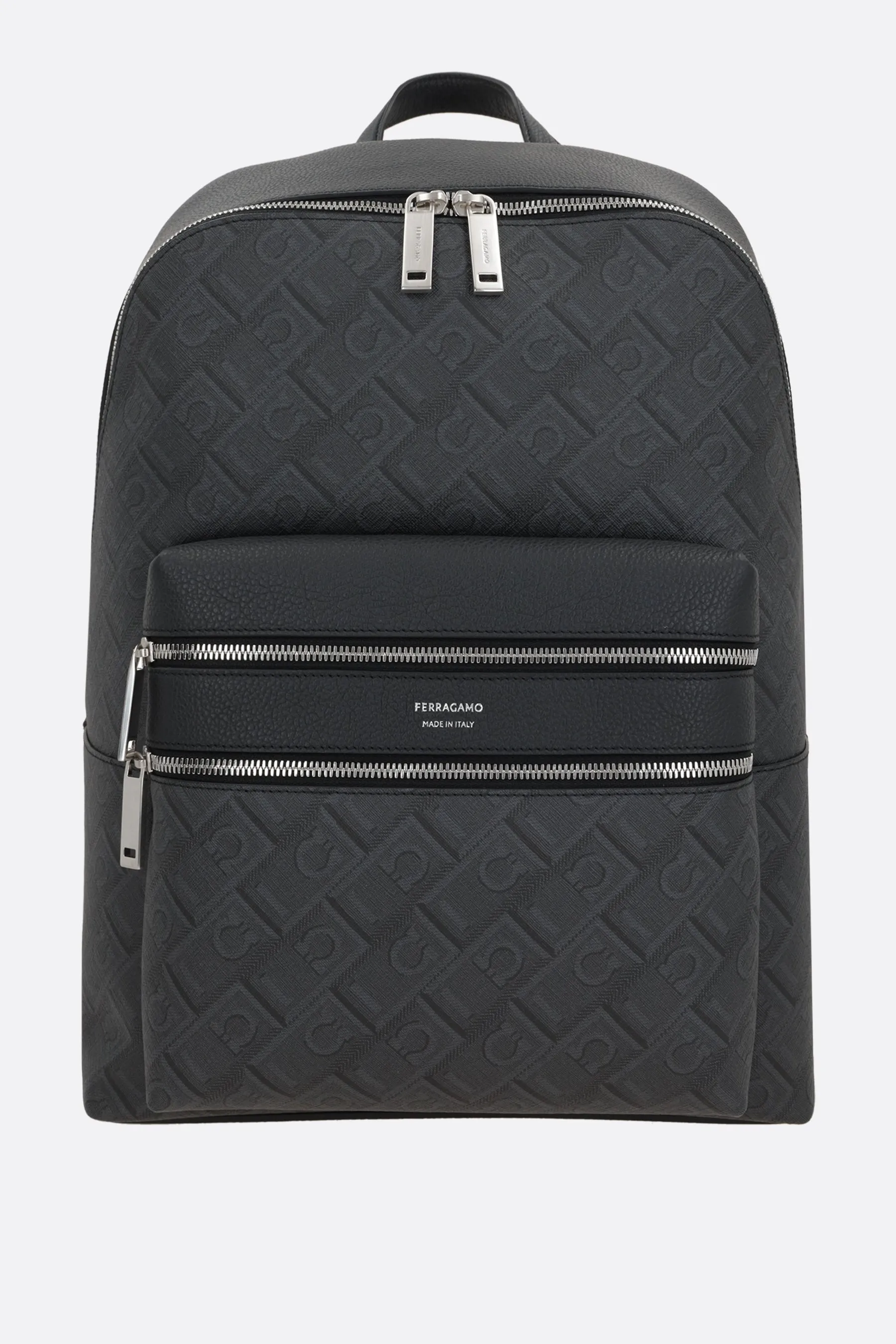 Gancini Pattern Leather Canvas Backpack