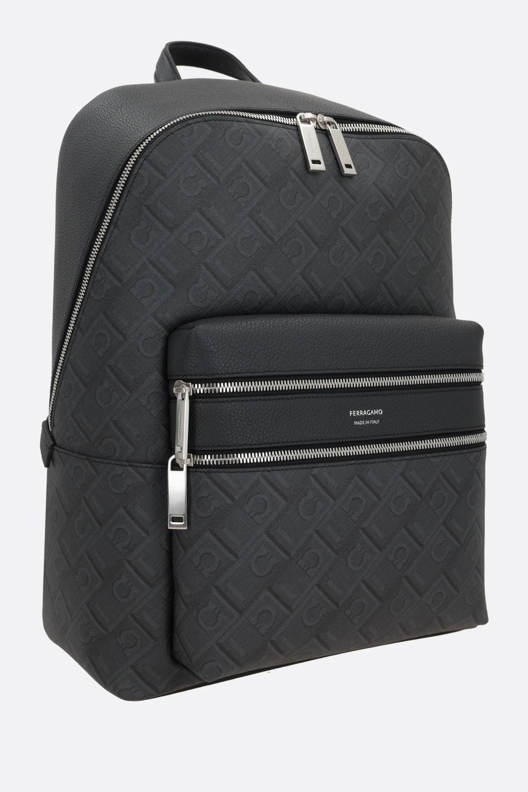 Gancini Pattern Leather Canvas Backpack
