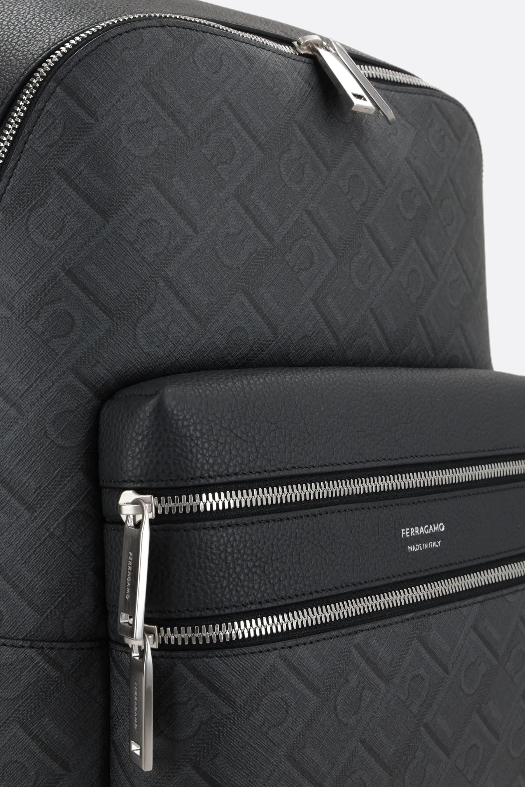 Gancini Pattern Leather Canvas Backpack