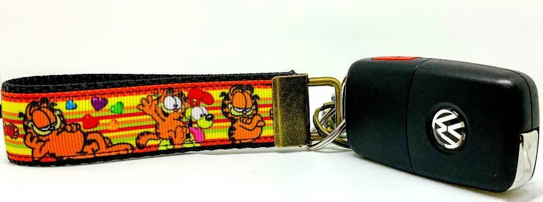 Garfield Key Fob Wristlet Keychain 1"wide Zipper pull Camera strap Petcollarshandmade