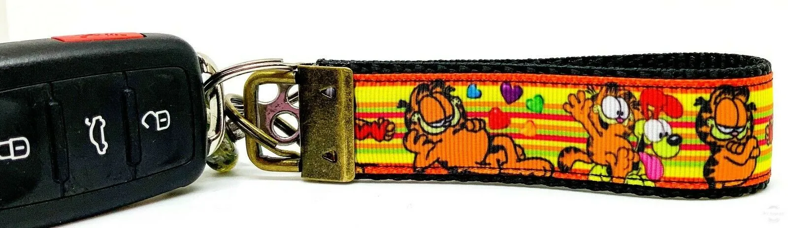 Garfield Key Fob Wristlet Keychain 1"wide Zipper pull Camera strap Petcollarshandmade