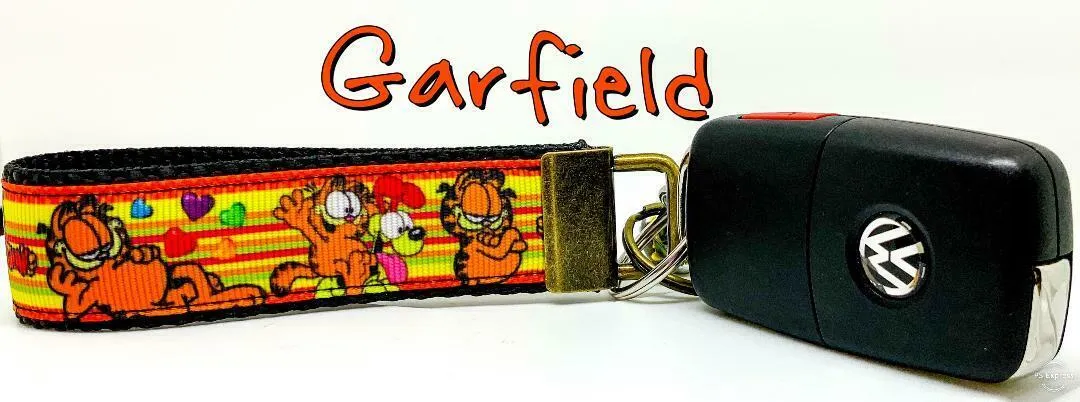 Garfield Key Fob Wristlet Keychain 1"wide Zipper pull Camera strap Petcollarshandmade