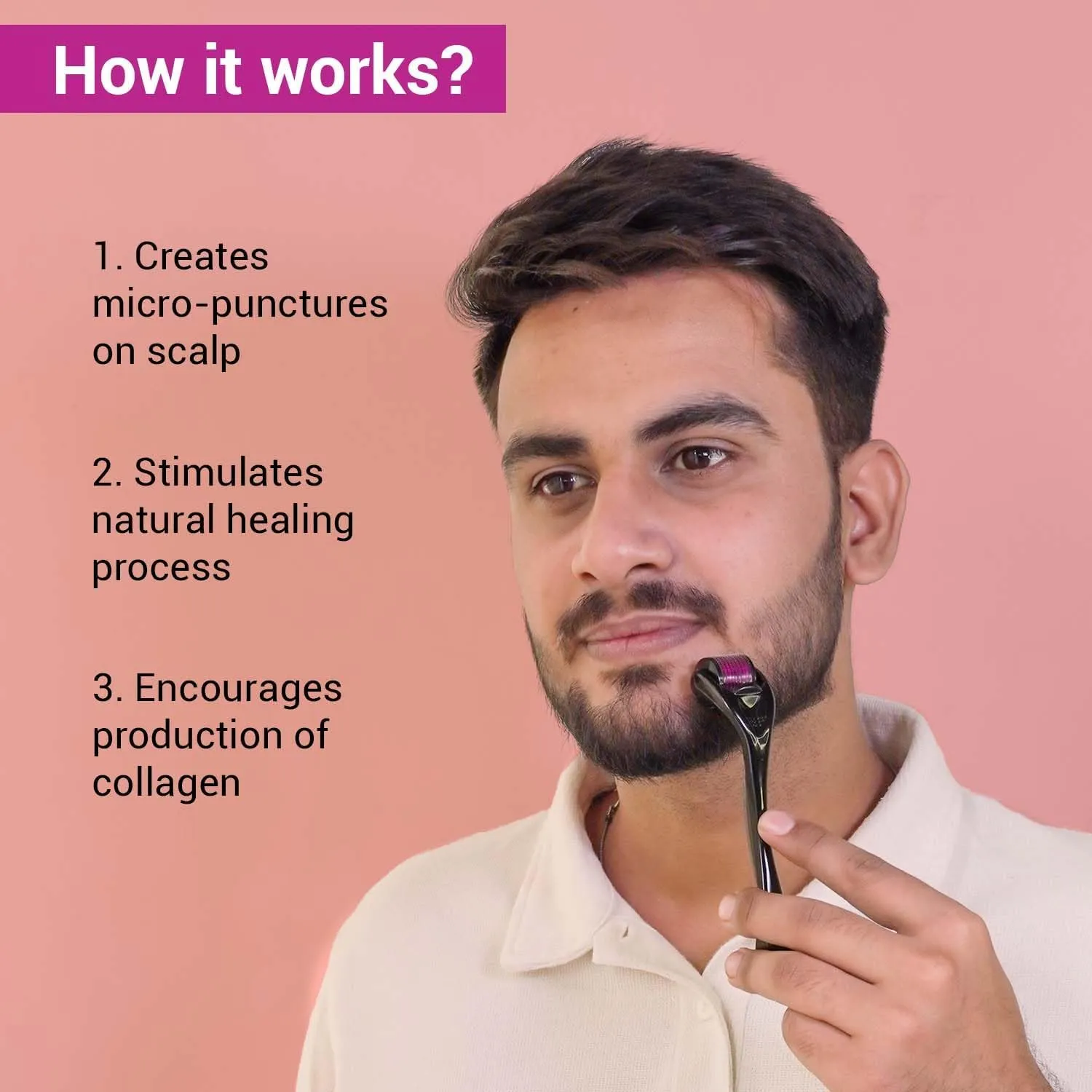Kriviya Derma Roller for Hair Growth | For Scalp, Beard | Activates Hair Follicles | 540 (0.5 mm) Titanium Micro-needles | For Men & Women | Safe & Effective