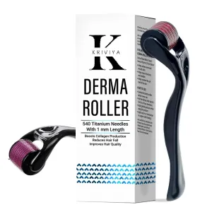Kriviya Derma Roller for Hair Growth | For Scalp, Beard | Activates Hair Follicles | 540 (0.5 mm) Titanium Micro-needles | For Men & Women | Safe & Effective