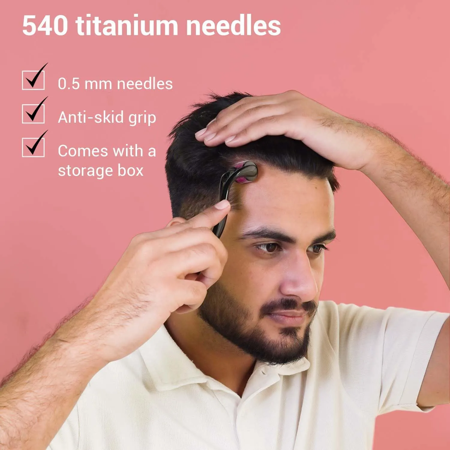 Kriviya Derma Roller for Hair Growth | For Scalp, Beard | Activates Hair Follicles | 540 (0.5 mm) Titanium Micro-needles | For Men & Women | Safe & Effective