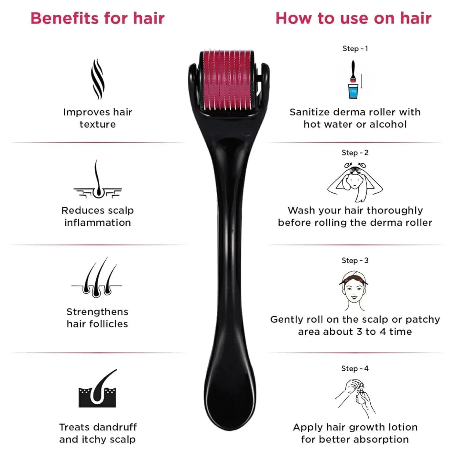 Kriviya Derma Roller for Hair Growth | For Scalp, Beard | Activates Hair Follicles | 540 (0.5 mm) Titanium Micro-needles | For Men & Women | Safe & Effective