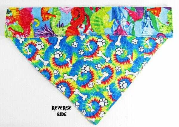 Mermaids Dog Bandana, Over the Collar dog bandana, Dog collar bandana puppy Petcollarshandmade