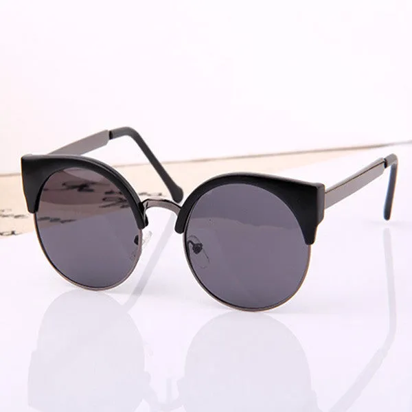 New Fashion Retro Designer Women Round Circle Glasses Cat Eye Semi-Rimless Vintage Sunglasses Goggles