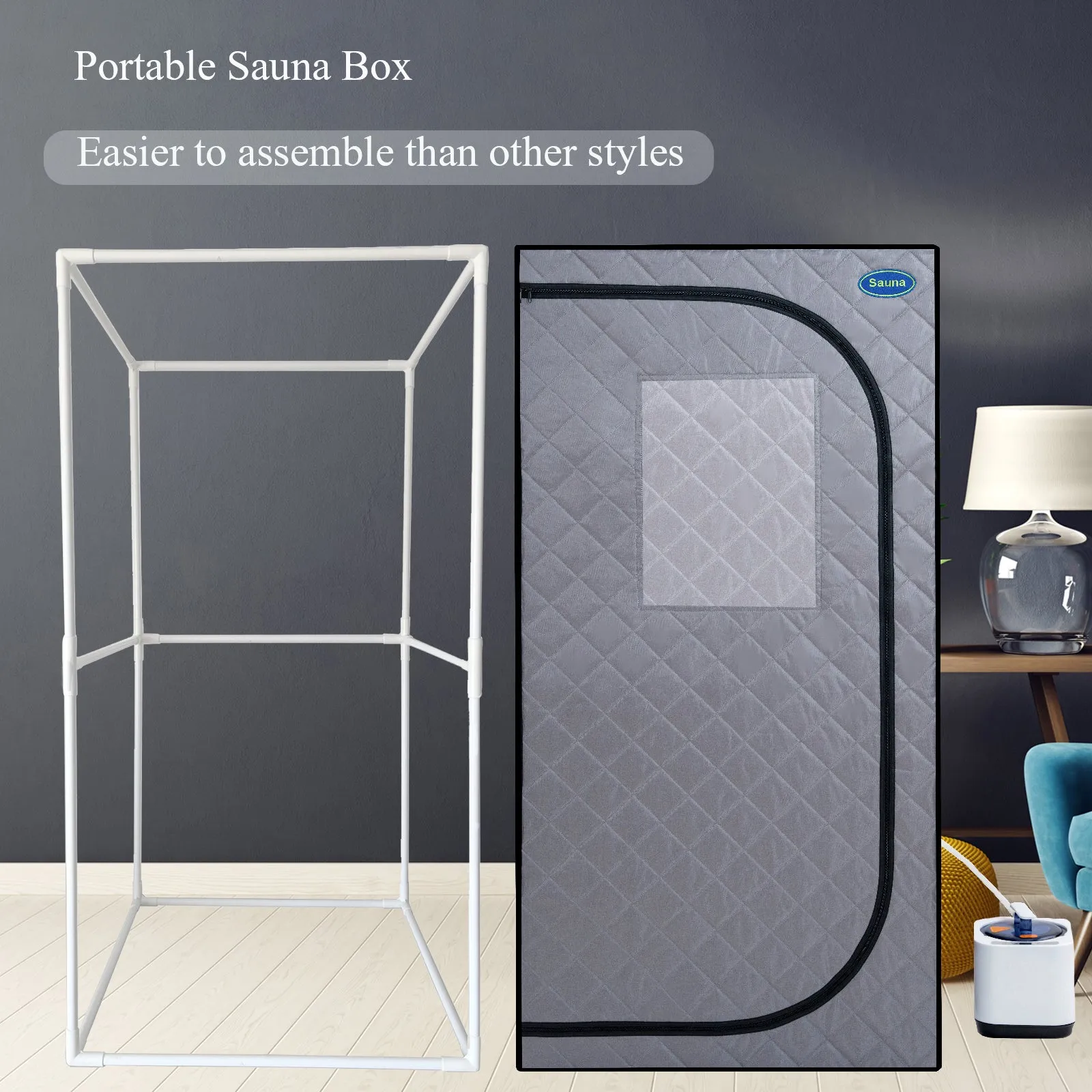 Personal Home Spa Portable Grey Mini Plus style Steam Sauna tent with Steam Generator, Remote Control, Foldable Chair, PVC pipes