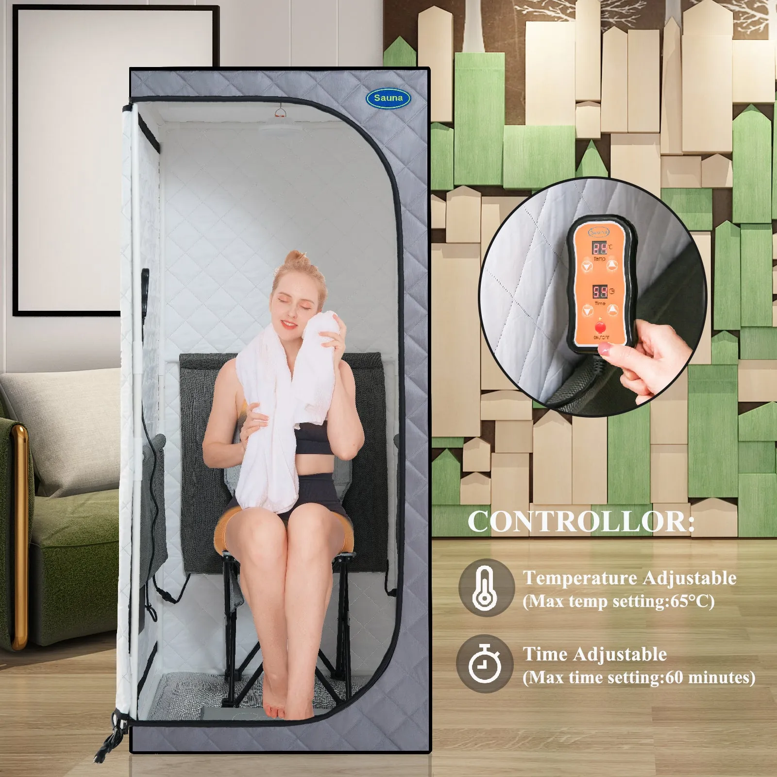 Personal Home Spa, with Infrared Panels, Heating Foot Pad, Controller, Foldable Chair ,Reading light  Portable Full Size Grey Infrared Sauna tent