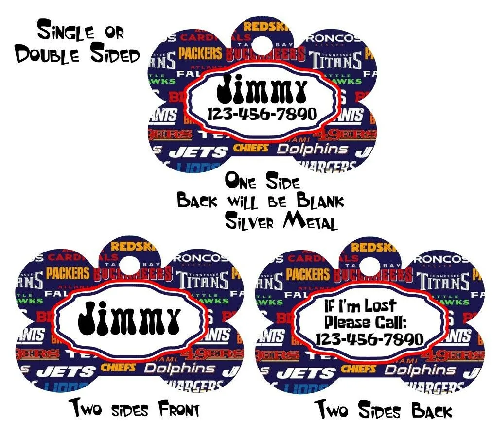 Pet ID Tag Football Teams NFL Personalized Custom Double Sided Pet Tag w/name Petcollarshandmade