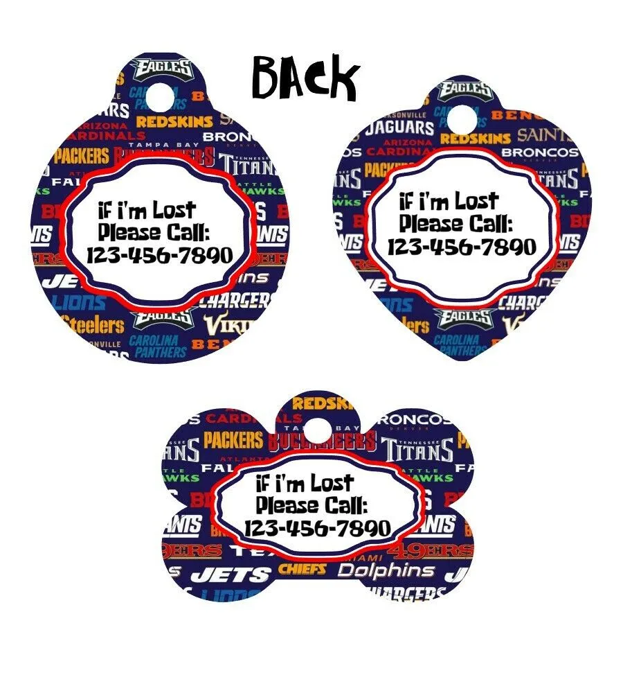 Pet ID Tag Football Teams NFL Personalized Custom Double Sided Pet Tag w/name Petcollarshandmade