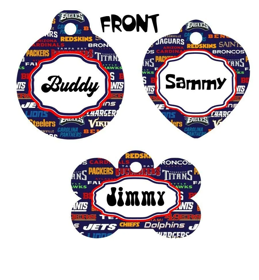 Pet ID Tag Football Teams NFL Personalized Custom Double Sided Pet Tag w/name Petcollarshandmade