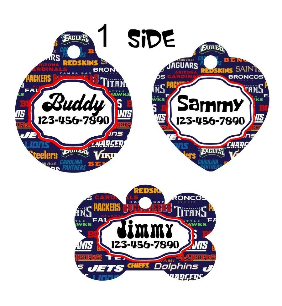 Pet ID Tag Football Teams NFL Personalized Custom Double Sided Pet Tag w/name Petcollarshandmade