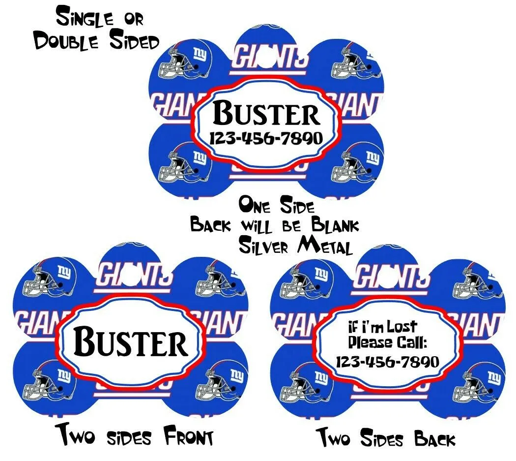 Pet ID Tag New York Giants Personalized Custom Double Sided Pet Tag w/name & num Petcollarshandmade