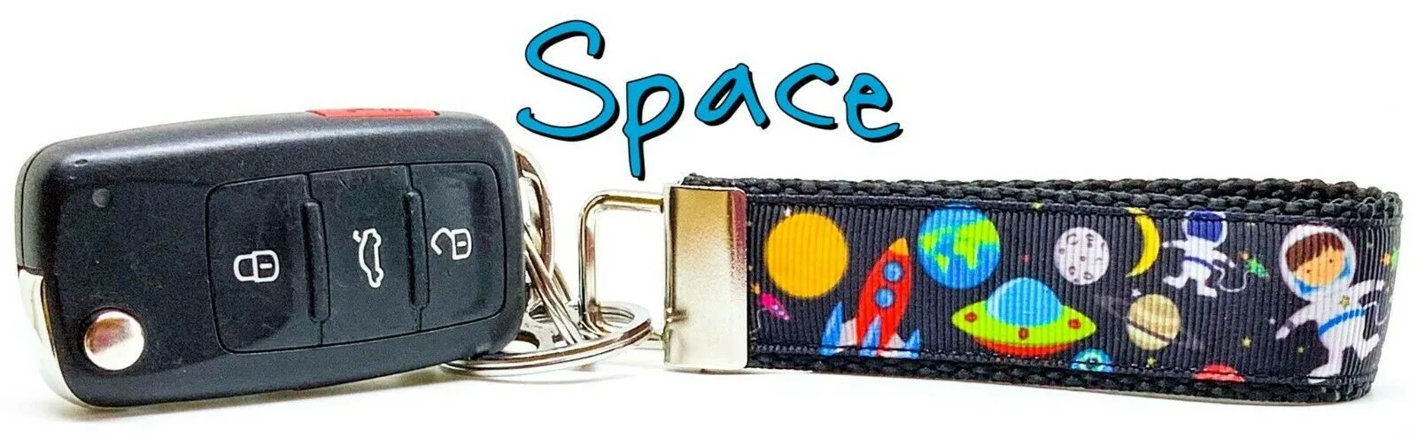 Space Key Fob Wristlet Keychain 1"wide Zipper pull Camera strap handmade Petcollarshandmade