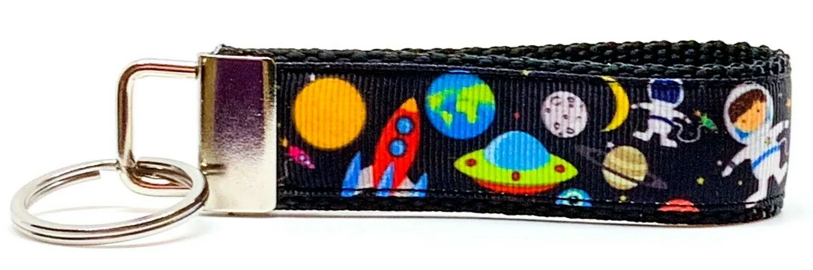 Space Key Fob Wristlet Keychain 1"wide Zipper pull Camera strap handmade Petcollarshandmade