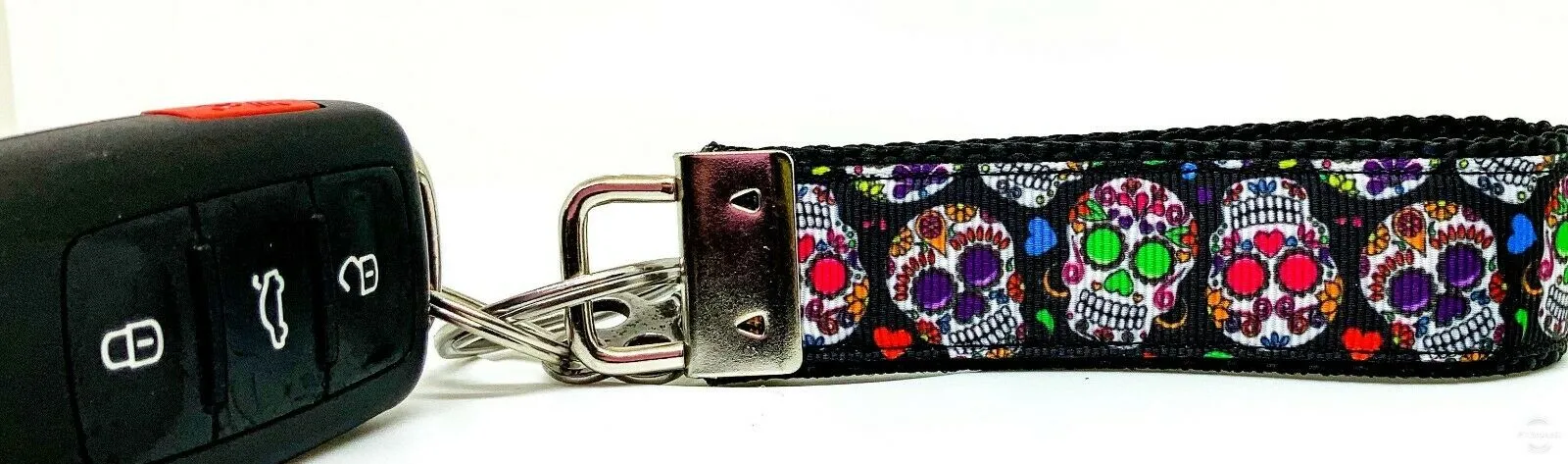 Sugar Skulls Key Fob Wristlet Keychain 1"wide Zipper pull Camera strap Petcollarshandmade