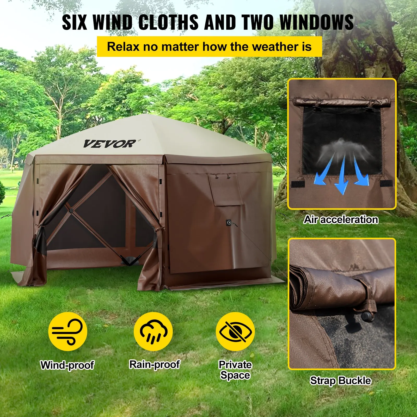 VEVOR Camping Gazebo Tent 10'x10' - 6 Sided Pop-up Canopy Screen Tent